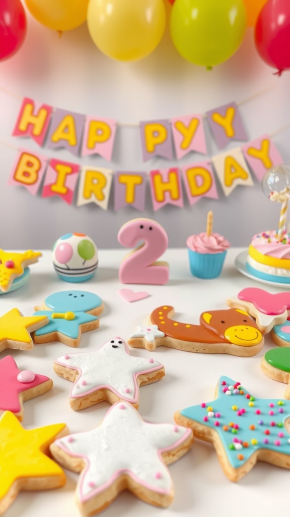 A colorful display of decorated sugar cookies for a child